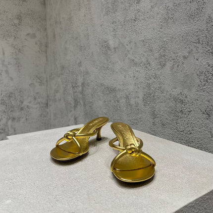BV HEELED SANDALS METALLIC GOLD LAMBSKIN
