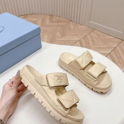 Padded Leather MULES Sandals Lambskin Beige