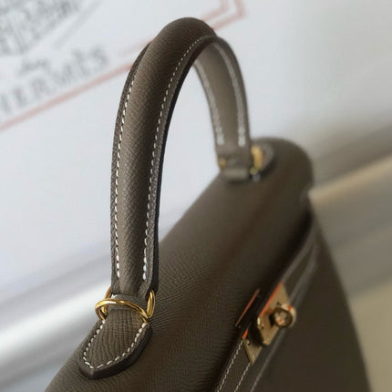 HM KELLY 25 ETOUPE EPSOM LEATHER GOLD HARDWARE