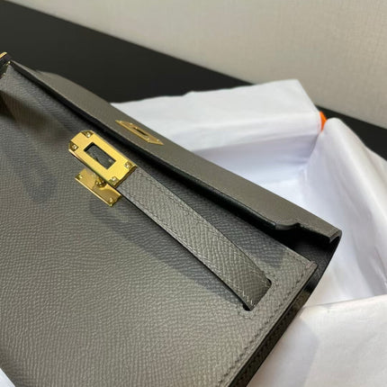 KELLY CLASSIQUE TO GO WALLET EPSOM 20 IN GREY WITH GOLD HARDWARE
