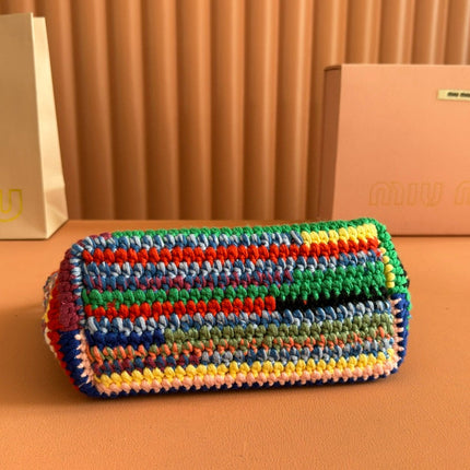 CROCHET TOTE BAG 25 IN MULTICOLORED WOVEN RAFFIA