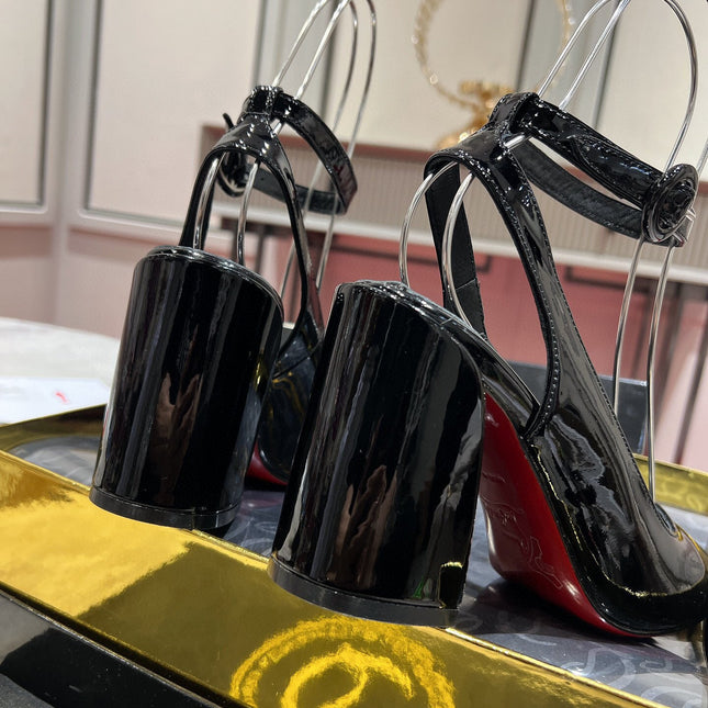 CL MISS SAB IN BLACK PATENT RED SOLE PUMPS
