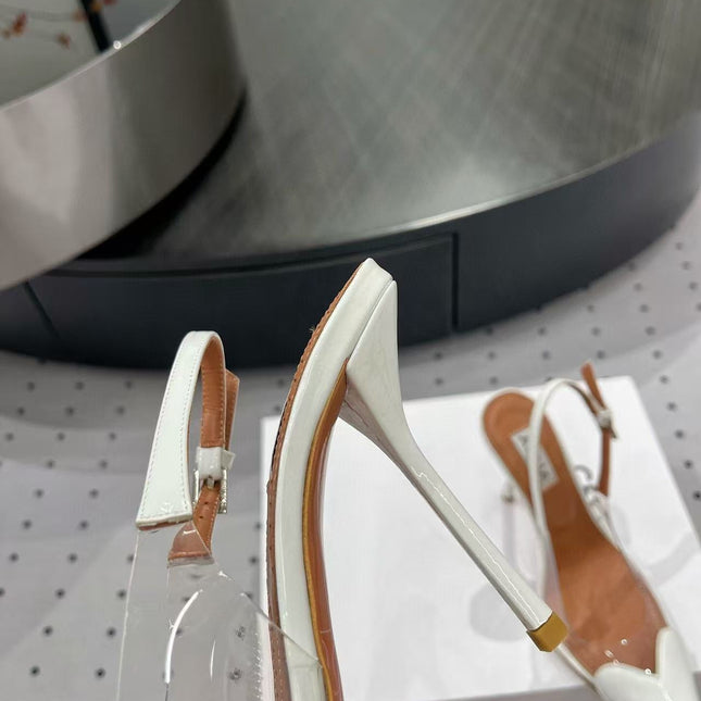 ALAIA HIGH 9 CM SLINGBACK IN WHITE PATENT CALFSKIN AND FILM