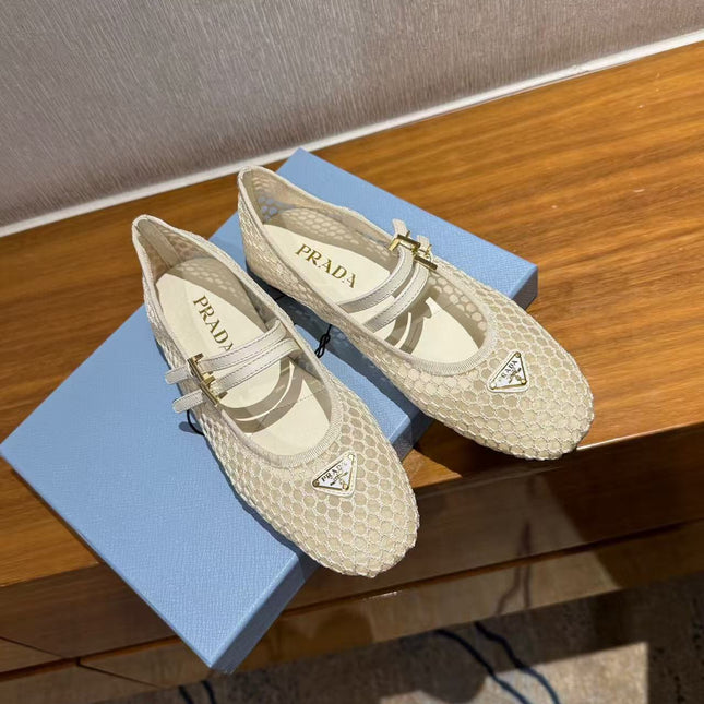PRA BALLERINAS BALLET FLATS IN BEIGE MESH FABRIC