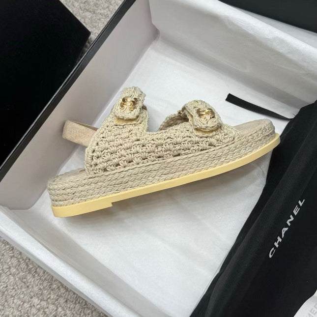 CC FOOTWEAR – BEIGE BRAIDED RAFFIA SANDALS