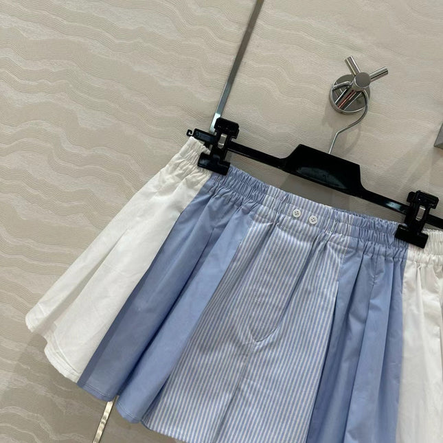AW Pleated Mini Shorts in Blue Cotton