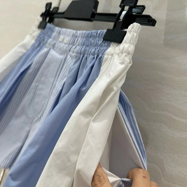 AW Pleated Mini Shorts in Blue Cotton
