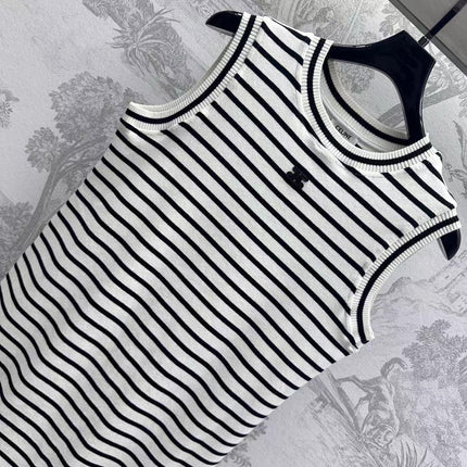 Triomphe Striped Mini Dress Black White Crocheted Cotton
