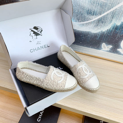CC ESPADRILLES FLAT SHOES IN BEIGE TWEED AND LEATHER