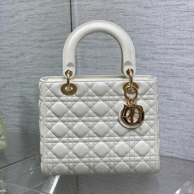 LADY BAG 24 IN WHITE CALFSKIN GOLD HARDWARE