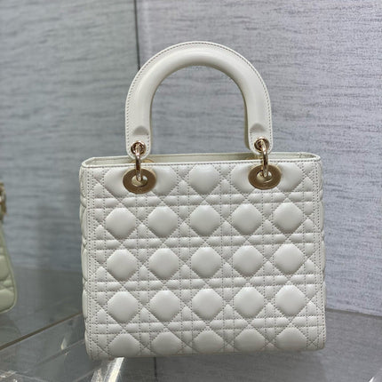 LADY BAG 24 IN WHITE CALFSKIN GOLD HARDWARE