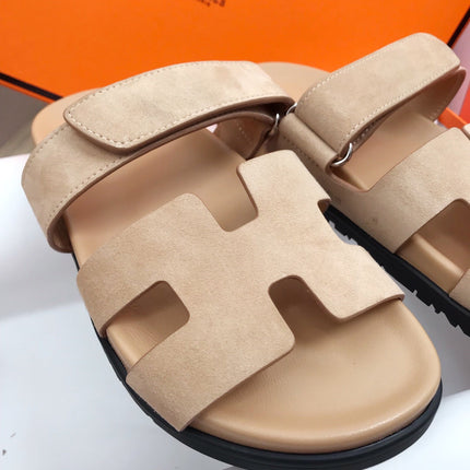 IZMIR SANDALS BEIGE SUEDE WITH SIGNATURE H CUT-OUT DESIGN
