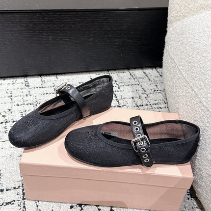 MM BALLET FLATS IN BLACK MESH AND LEATHER
