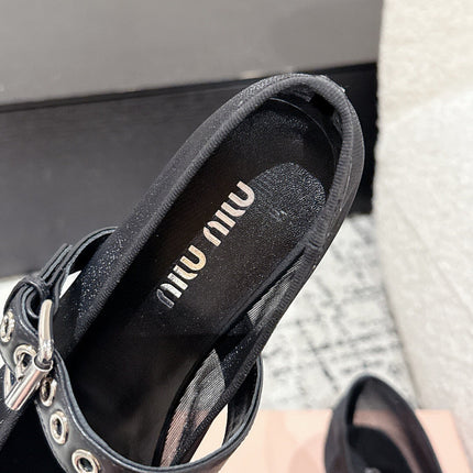 MM BALLET FLATS IN BLACK MESH AND LEATHER