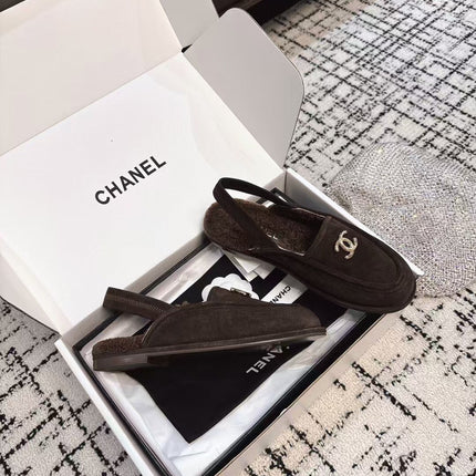 SLINGBACK LOAFER IN BROWN SUEDE AND SHEARLING