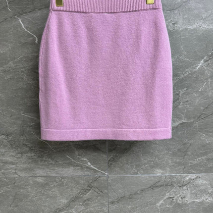 CC ICONIC SKIRT IN PINK WOOL KNIT WITH FRONT POCKETS