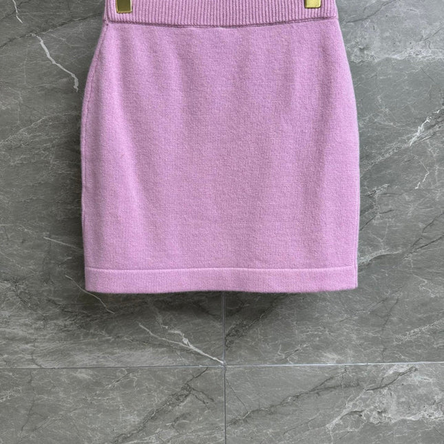 CC ICONIC SKIRT IN PINK WOOL KNIT WITH FRONT POCKETS