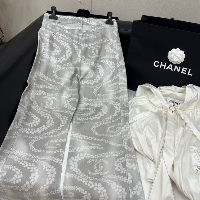 CC WIDE LEG PANTS IN GREY FLORAL SILK