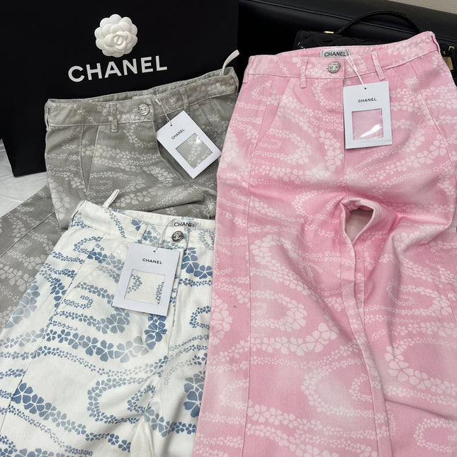 CC WIDE LEG PANTS IN GREY FLORAL SILK