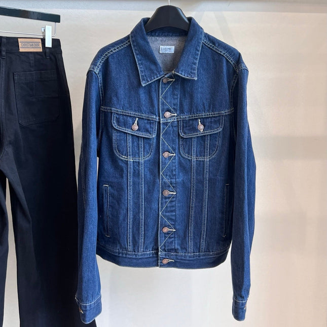 CLASSIC TRUCKER JACKET INDIGO DENIM CONTRAST STITCHING SILVER BUTTONS          Ask ChatGPT