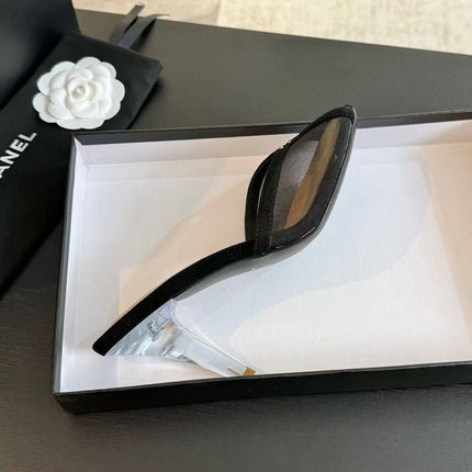 CC TRANSPARENT HIGH HEELS IN BLACK MESH