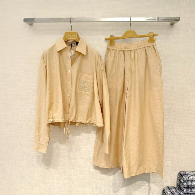 LOEWE SET IN BEIGE COTTON WITH EMBROIDERED LOGO