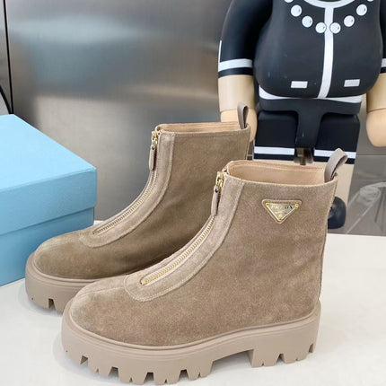 PRADA 25S SHORT BOOT IN BEIGE SUEDE SYTLE 1