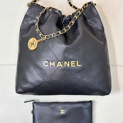 CHANEL 26S DRAWSTRING SHOULDER BAG 22 IN BLACK CAVIAR CALFSKIN