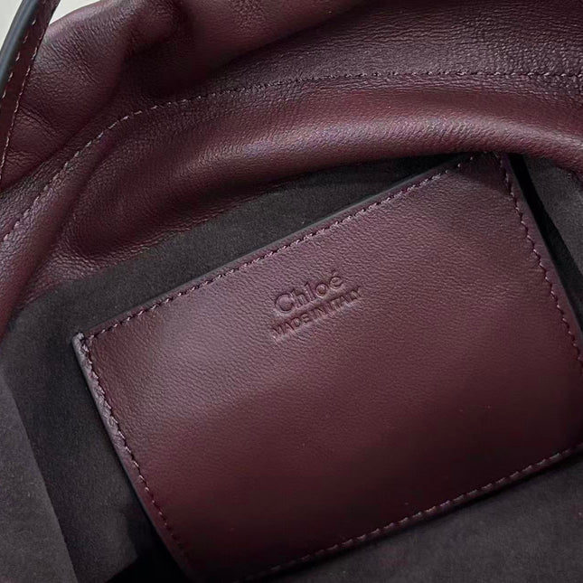 CHLOE MINI ICON SHOULDER BAG WITH CHAIN IN BURGUNDY LAMBSKIN