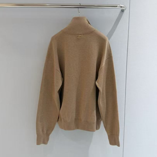 CHANEL 26S HALF-ZIP KNIT SWEATER IN BEIGE WOOL