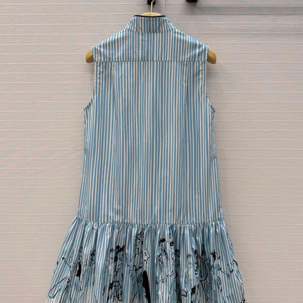 DIOR 26S STRIPED FLARED DRESS IN BLUE & WHITE COTTON BLEND
