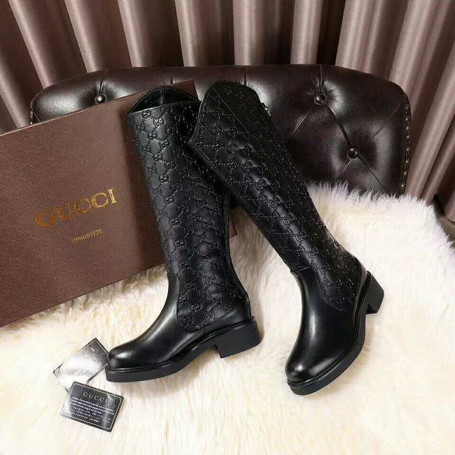 GUCCI 26S GUCCISSIMA TALL RIDING BOOTS IN BLACK GG CALFSKIN