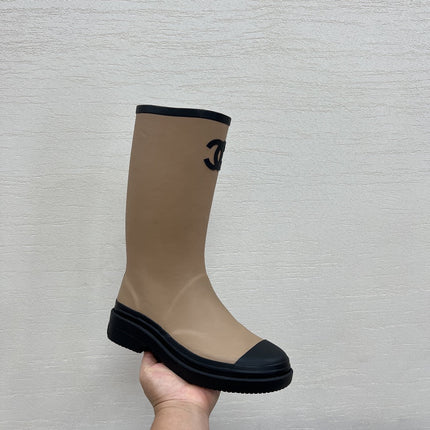 CHANEL 26S RAIN BOOT IN BEIGE AND BLACK COLOR