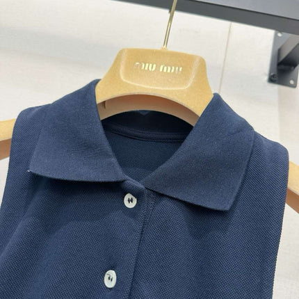 MIU MIU 26S POLO TOP IN NAVY COTTON