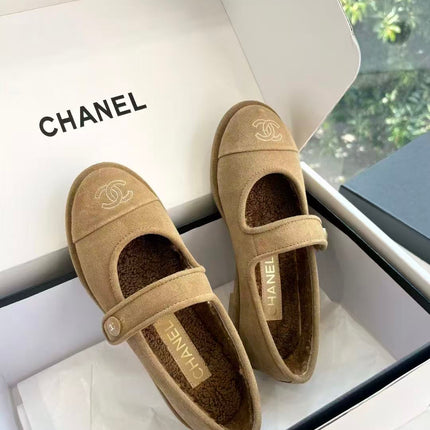 CHANEL 26S MARY JANE FLATS IN CAMEL SUEDE