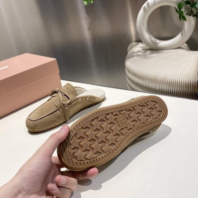 MIU FADED MULE IN LIGHT BROWN ECRU SUEDE