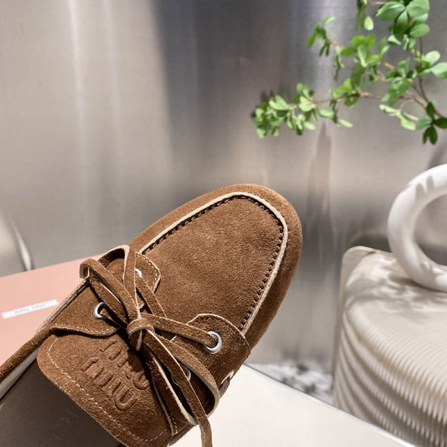 MIU FADED MULE IN BROWN ECRU SUEDE