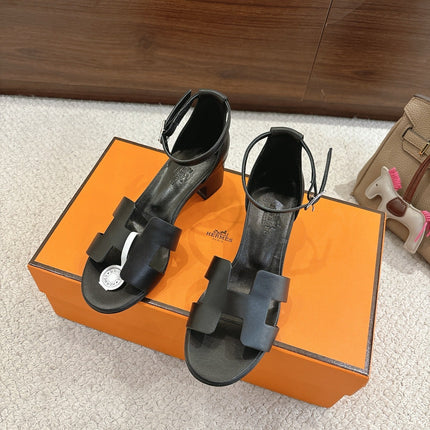 HM ENCENS SANDAL 5CM IN BLACK CALFSKIN