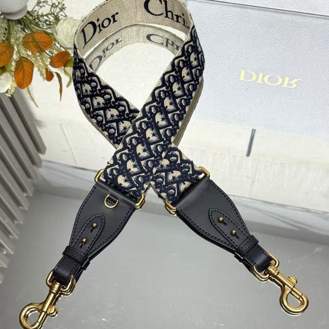 DIOR 26S SHOULDER STRAP IN BEIGE & BLACK OBLIQUE CANVAS WITH BLACK CALFSKIN TRIM