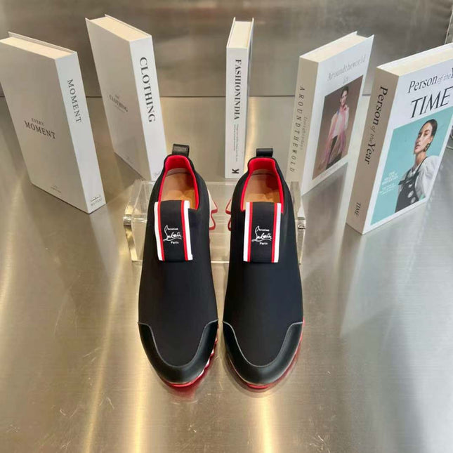 LOUBISHARK SNEAKERS IN BLACK MIX RED FABRIC AND CALFSKIN