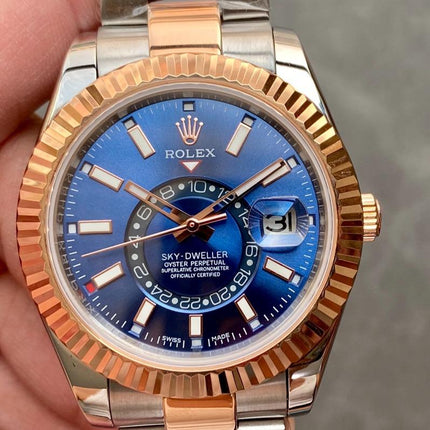 SKY-DWELLER TWO-TONE 42MM ROSE GOLD BEZEL BLUE DIAL