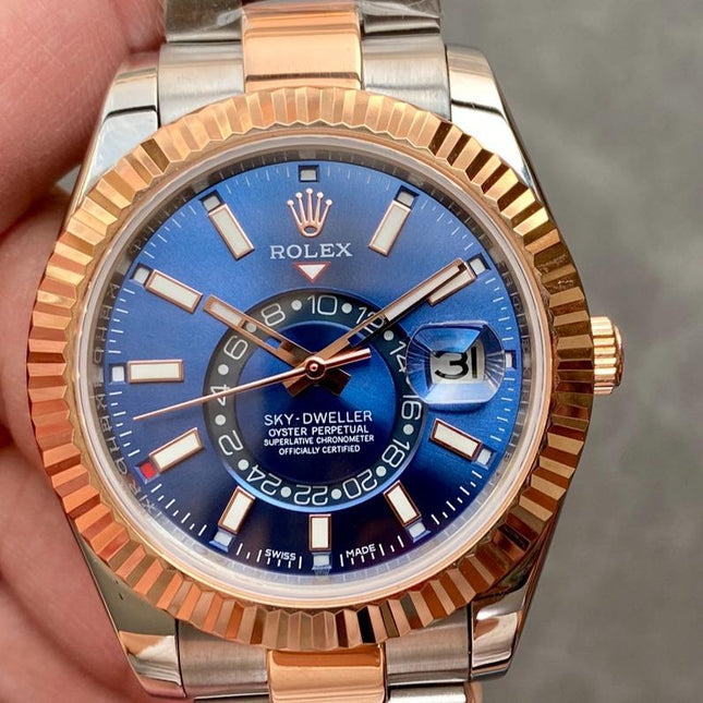 SKY-DWELLER TWO-TONE 42MM ROSE GOLD BEZEL BLUE DIAL