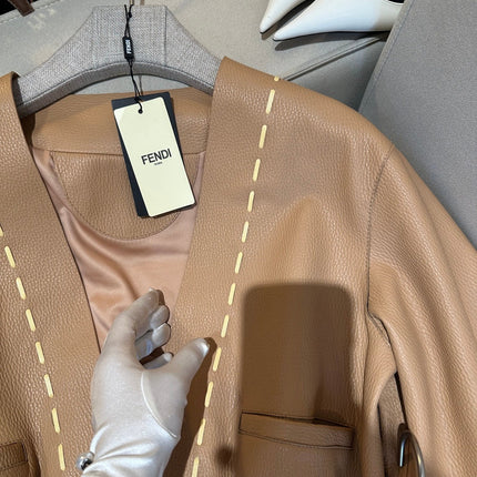 FENDI 26S LEATHER JACKET AND SKIRT SET 288