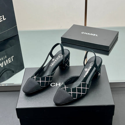 CC SLINGBACK 25S 65 MM IN BLACK SUEDE AND CRYSTALS