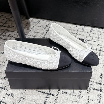 BALLET FLAT 25S IN WHITE MIX BLACK TWEED