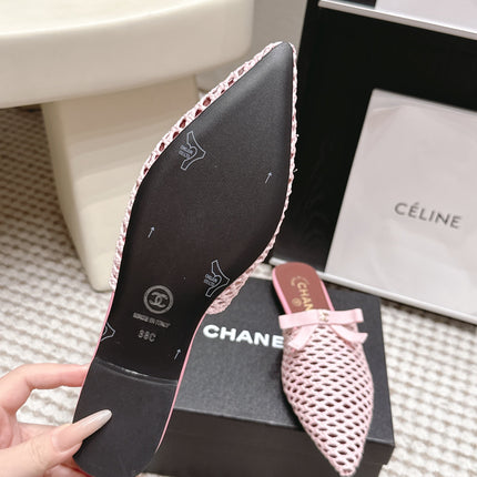 CHANEL 26S POINTED-TOE MULES IN LIGHT PINK MESH
