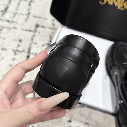 YSL 26S LOAFERS IN BLACK CALFSKIN WITH HORIZONTAL STRAP