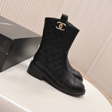 CHANEL ANKLE BOOTS 25S IN BLACK LAMBSKIN WITH GOLD HARDWARE