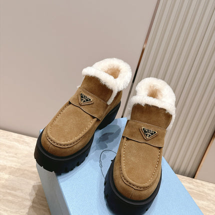 PRADA 26S ANKLE BOOTS 50MM IN BROWN SUEDE WITH FUR LINED