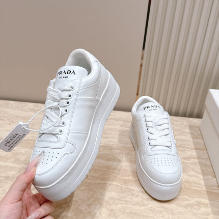 PRADA 26S PLATFORM SNEAKERS 50MM IN WHITE CALFSKIN